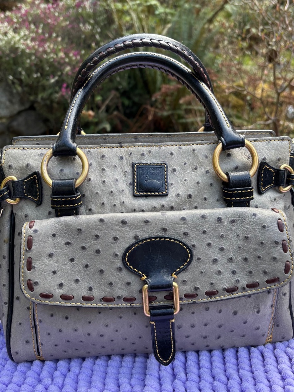 Dooney & Bourke Florentine Ostrich Satchel, Grey/Black
